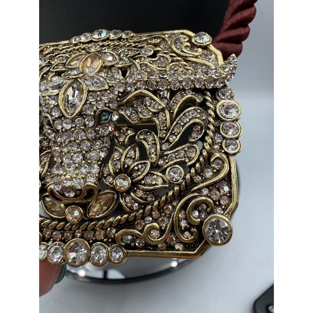 HEIDI DAUS WESTERN LONG HORN Crystal Pin/Brooch & Cord Necklace Set RARE UNIQUE - Picture 7 of 16